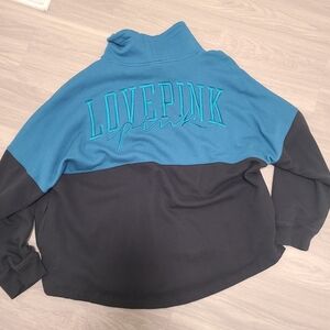 Victoria Secret PINK Womens XXL Varsity Cowl Neck Teal Black Sweatshirt